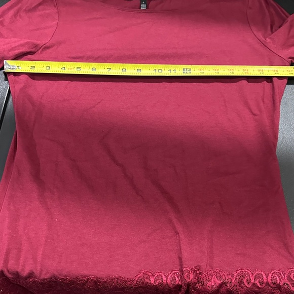 White House Black Market Burgundy Long Sleeve Top with Lace bottom decoration - Picture 5 of 8